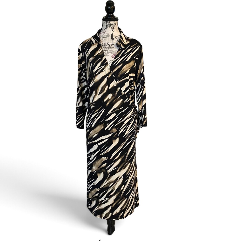 Emma & Michele Wrap Dress Women 2X Black Abstract Zebra Print
